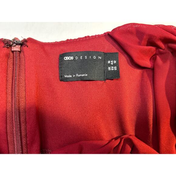 ASOS Design Burgundy Bodycon Halter mesh ruched midi dress Stretch. Size 12 NWOT - Picture 9 of 9